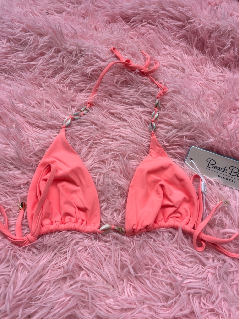 Beach Bunny Coral Pink Shell-Accent Triangle Bikini Top
